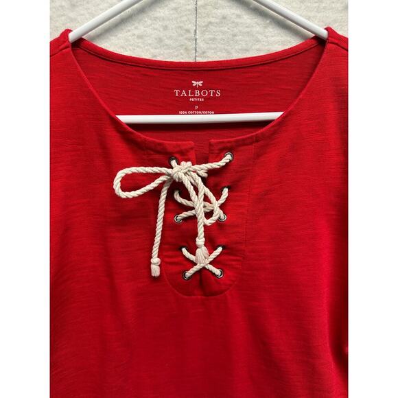 Talbots Small Petite Red Boat Neck Top Rope Neck Nautical Coastal July 4th - Picture 2 of 8